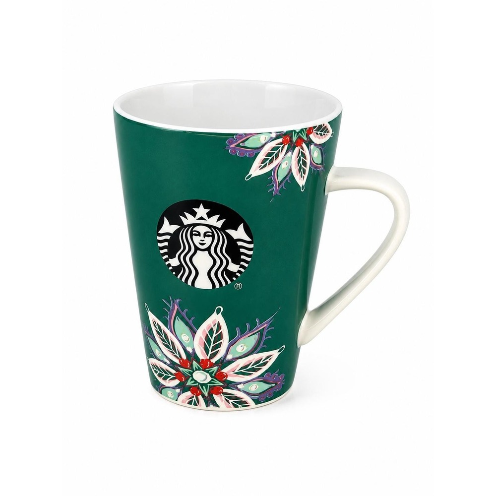 Starbucks 2020‎ Holiday Floral Snowflake Green 12 Oz Coffee Mug Cup Christmas